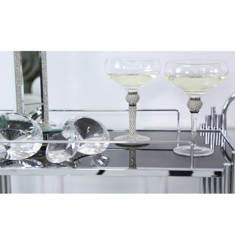 Silver Champagne Saucer with Diamante Ball and Stem Decoration